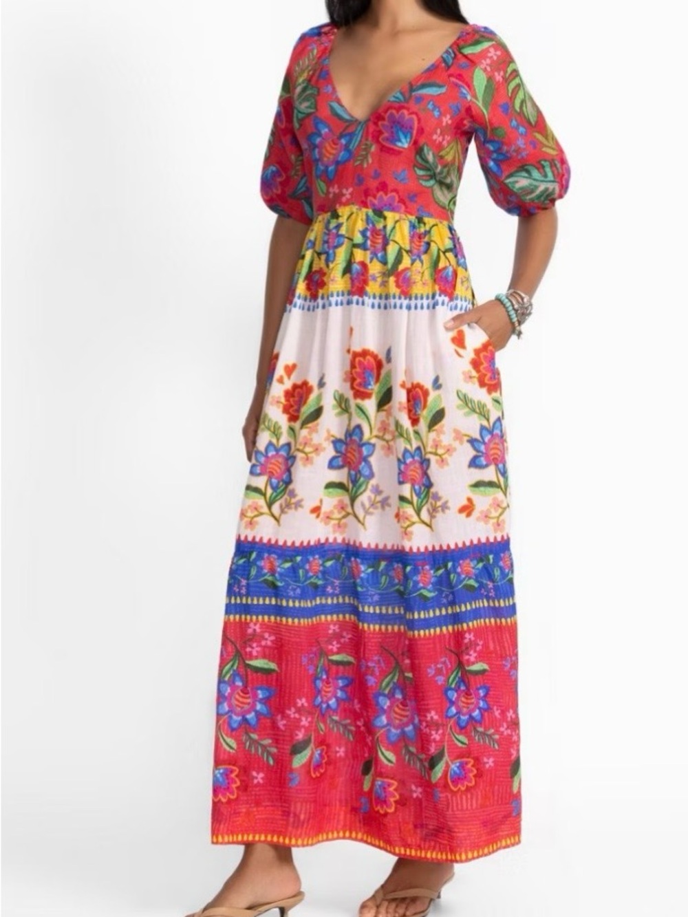 Johnny Was Aris Mixed Floral Cutout Back Maxi Dress - XL